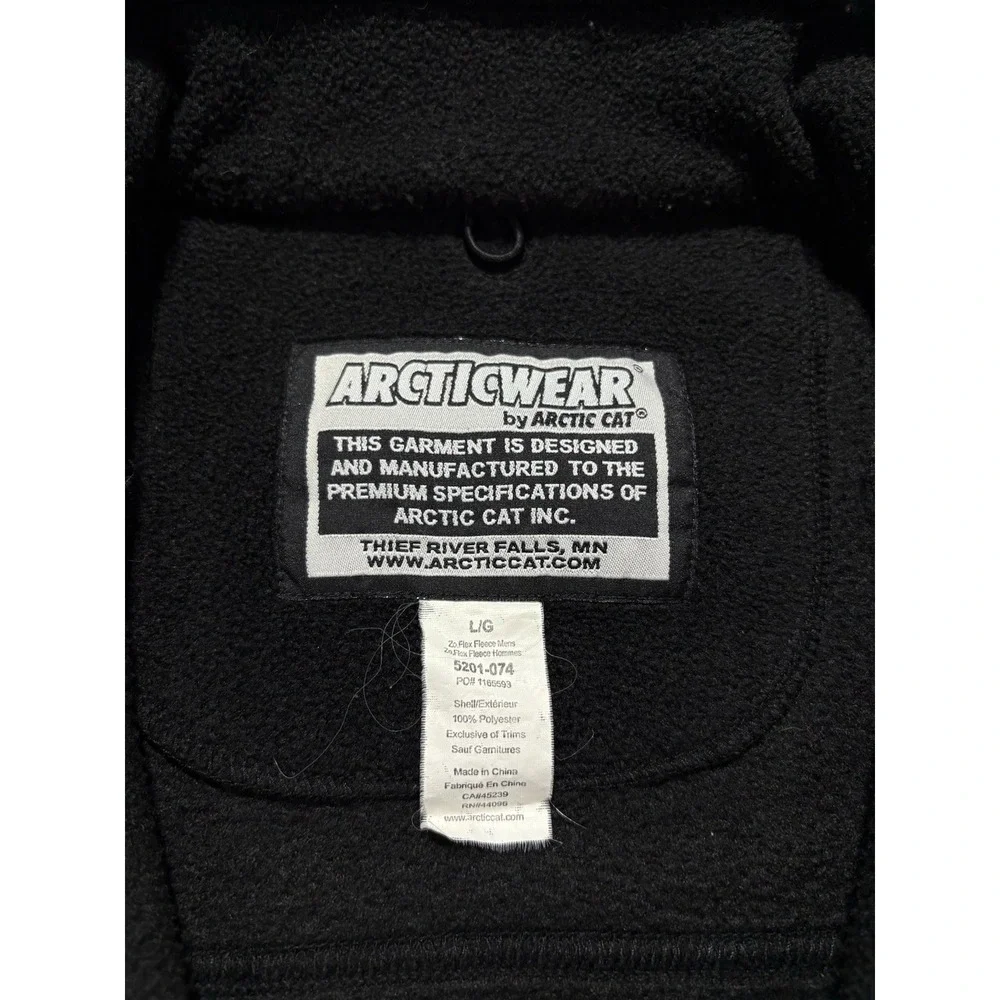 Vintage Artic Cat Fleece Full Zip Jacket Mens Large Black Embroidered Snowmobile